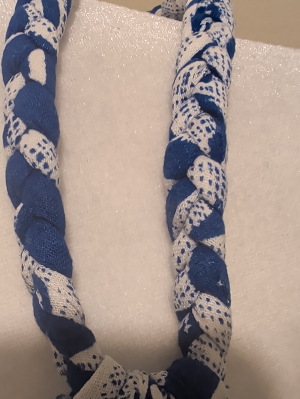 Blue and white Palm-Print V-Neck Midi Dress with Braided Straps - Picture 3 of 11